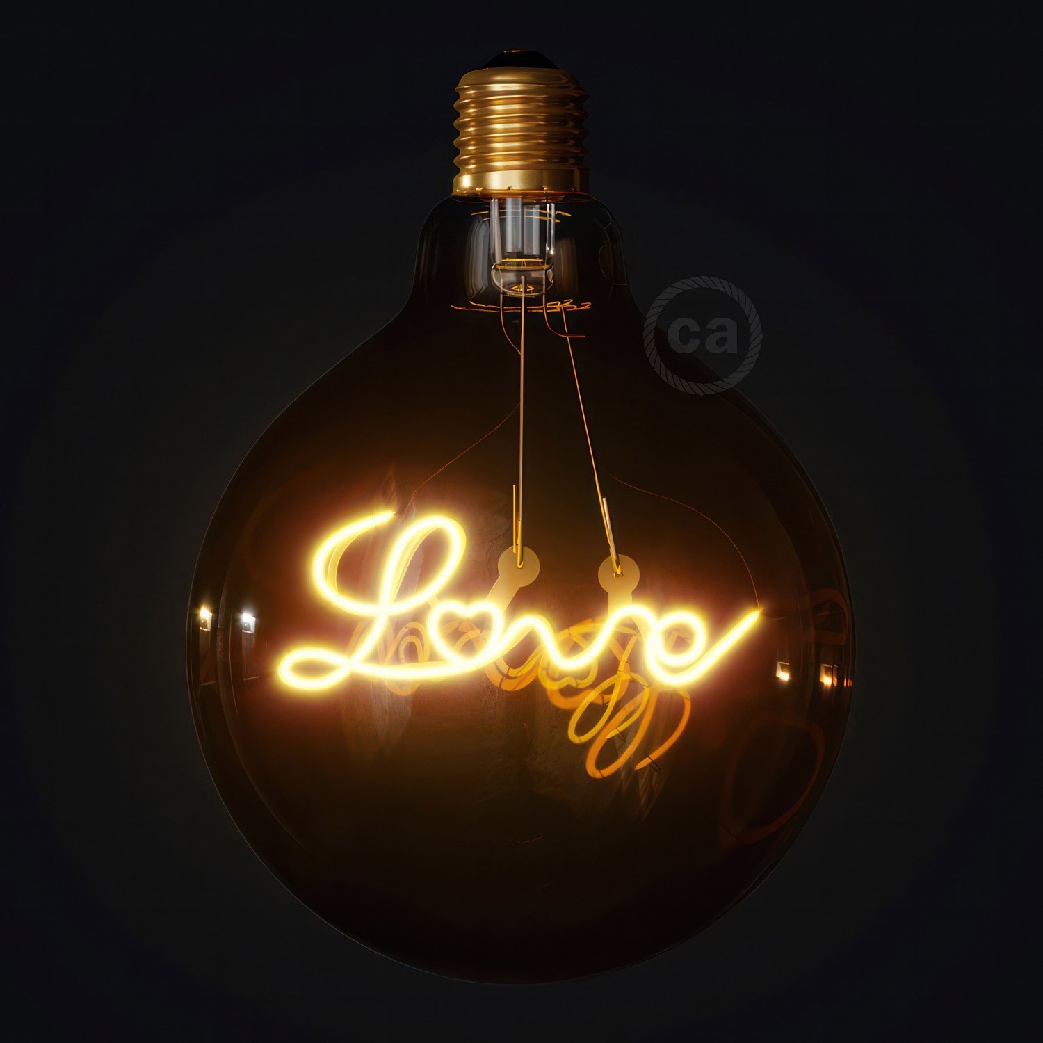 Ampoule Dorée Globe LED pour suspension - G125 Filament simple "Love" - 4.5W 250Lm E27 1800K Dimmable