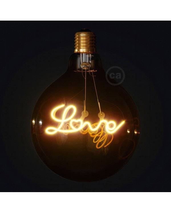 Ampoule Dorée Globe LED pour suspension - G125 Filament simple "Love" - 4.5W 250Lm E27 1800K Dimmable