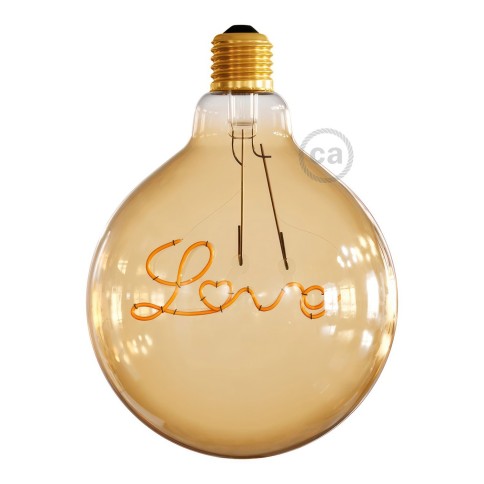 Ampoule Dorée Globe LED pour suspension - G125 Filament simple "Love" - 4.5W 250Lm E27 1800K Dimmable