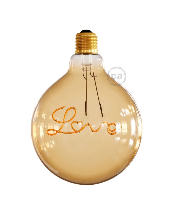 Ampoule Dorée Globe LED pour suspension - G125 Filament simple "Love" - 4.5W 250Lm E27 1800K Dimmable