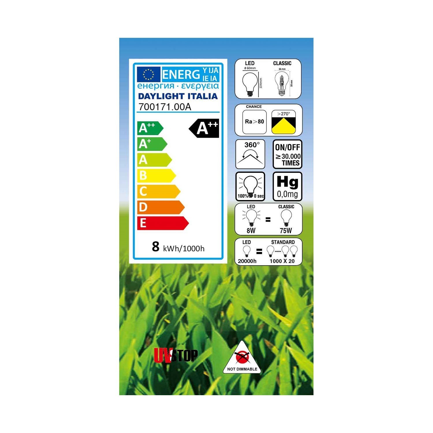 LED lichtbron Druppel A60 Milky 8W E27 4000K