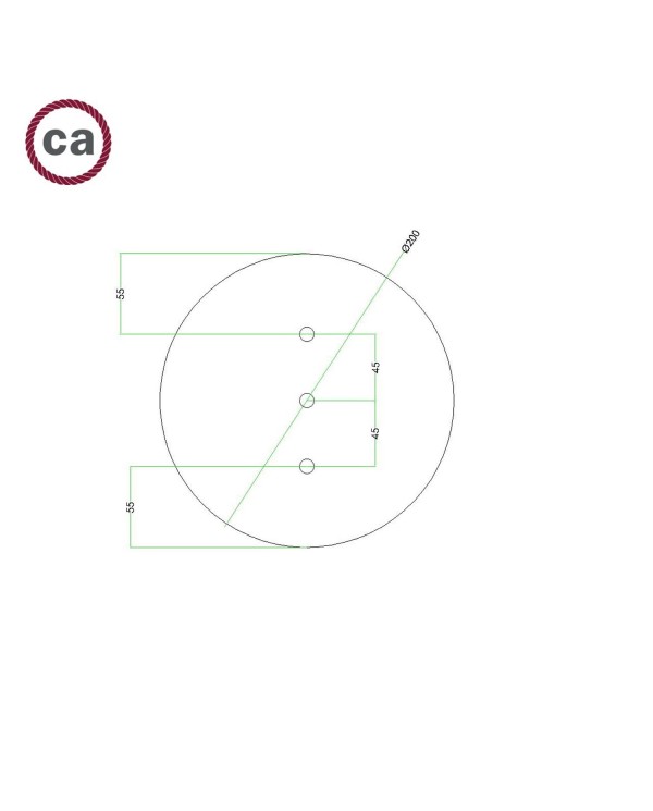 Rose-One compleet rond plafondkap-kit 200 mm. met 3 gaten op lijn en 4 zijgaten