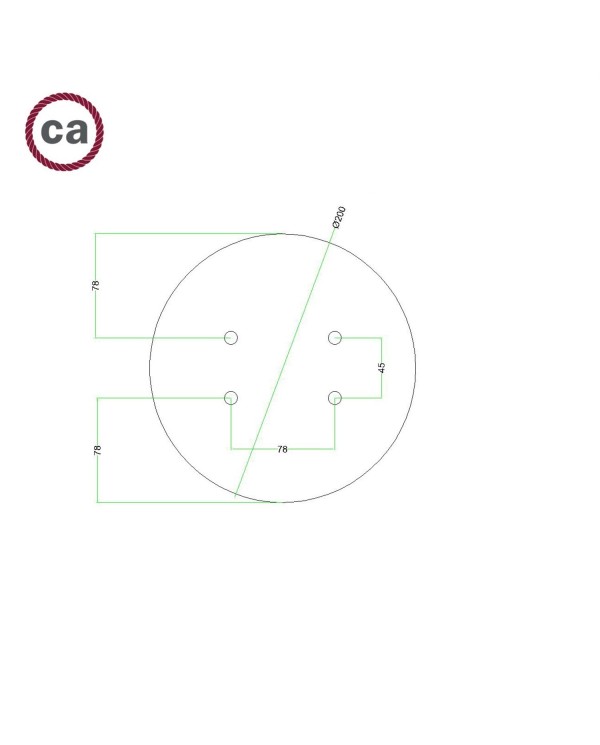 Rosace Rose-One rond de 200 mm de diamètre avec 4 trous et 4 trous latéraux