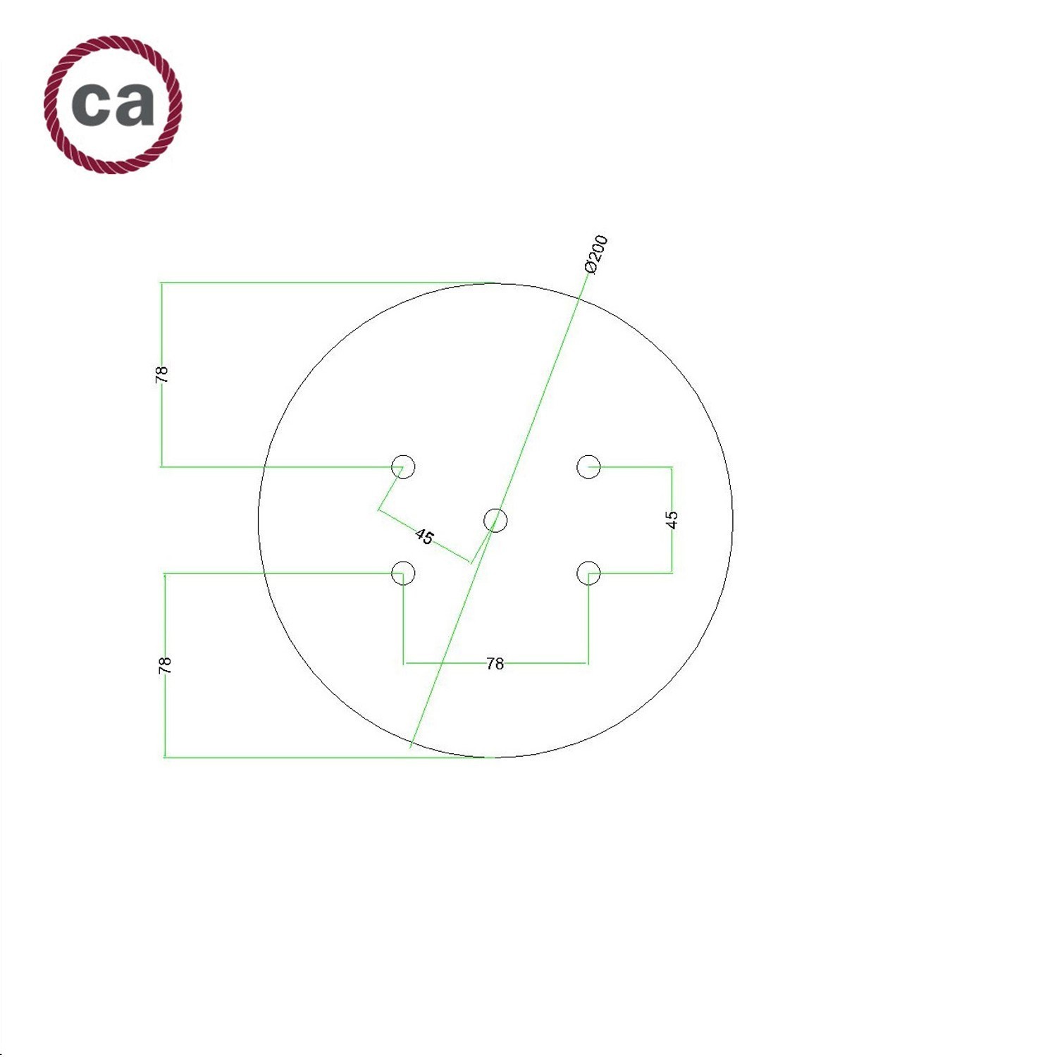 Rosace Rose-One rond de 200 mm de diamètre avec 5 trous et 4 trous latéraux