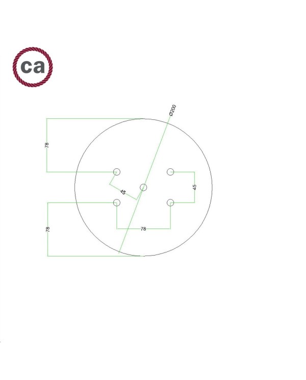 Rose-One compleet rond plafondkap-kit 200 mm. met 5 gaten en 4 zijgaten