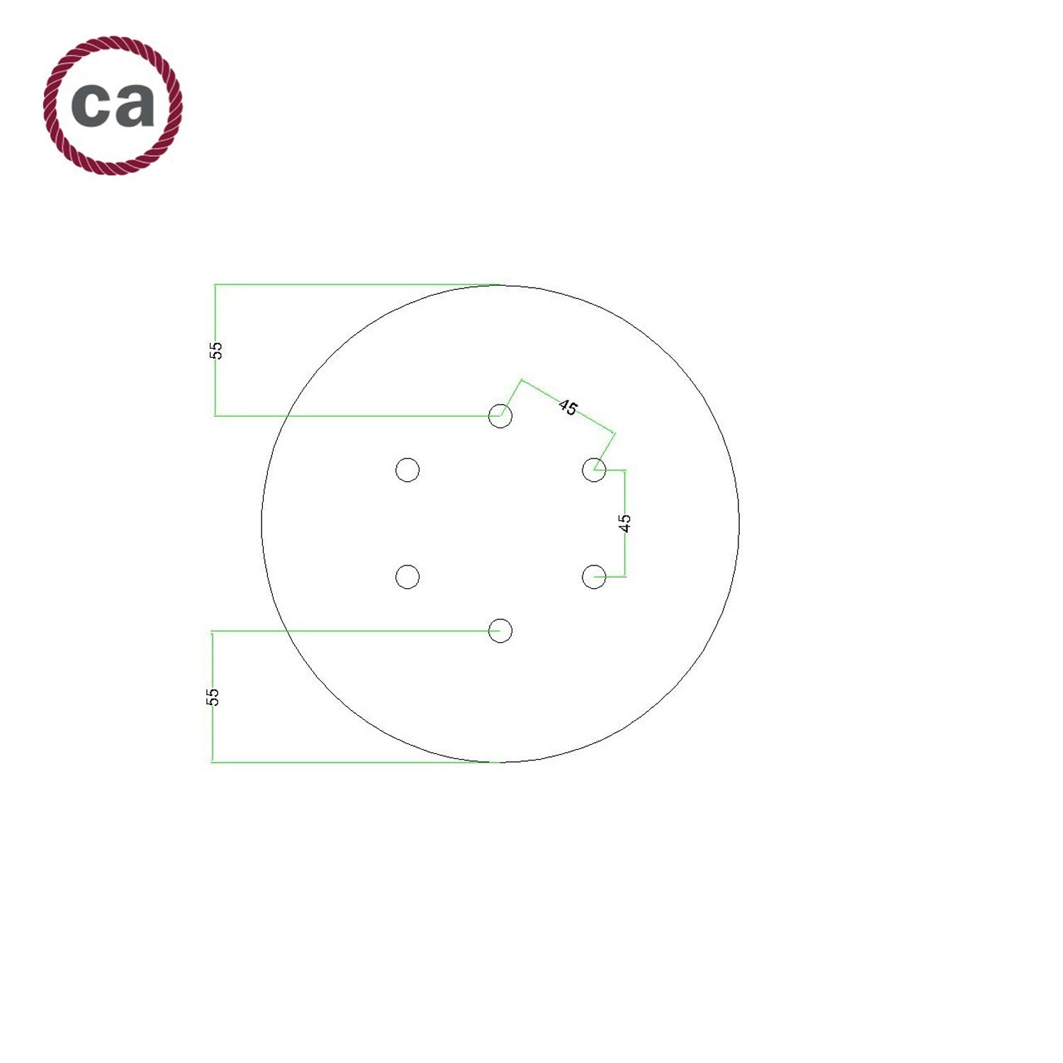 Rose-One compleet rond plafondkap-kit 200 mm. met 6 gaten en 4 zijgaten