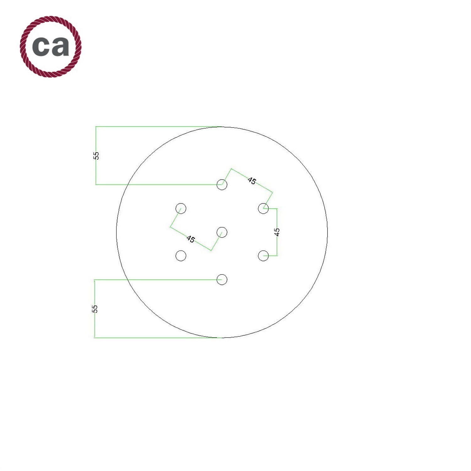 Rosace Rose-One rond de 200 mm de diamètre avec 7 trous et 4 trous latéraux