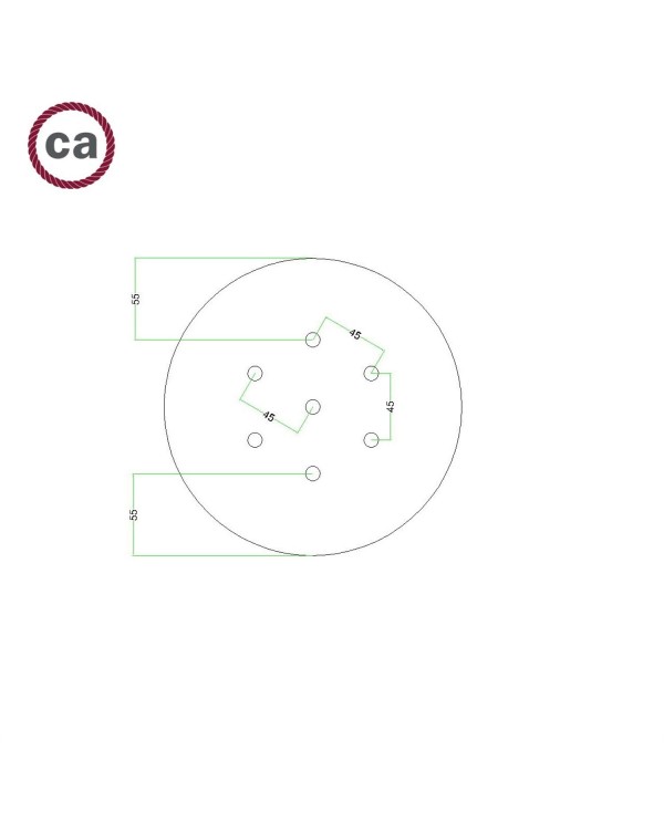 Rose-One compleet rond plafondkap-kit 200 mm. met 7 gaten en 4 zijgaten