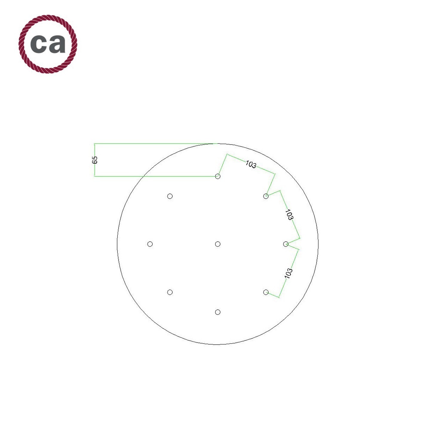 Rosace XXL Rose-One rond de 400 mm de diamètre avec 9 trous et 4 trous latéraux