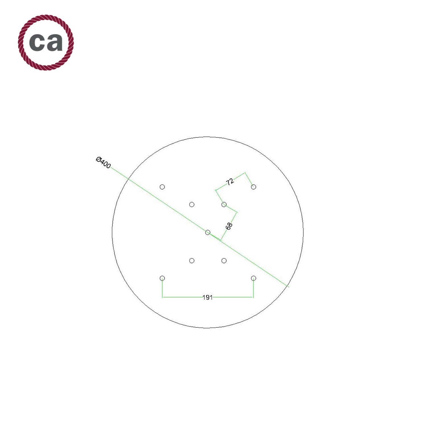 Rosace XXL Rose-One rond de 400 mm de diamètre avec 9 trous en croix et 4 trous latéraux