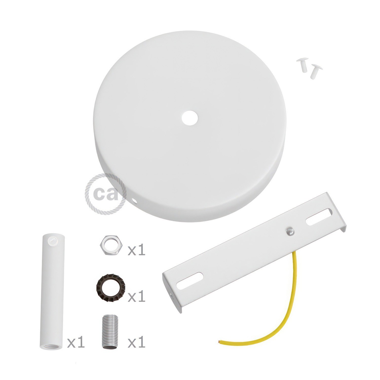 Kit rosace cylindrique en métal avec serre-câble de 7 cm