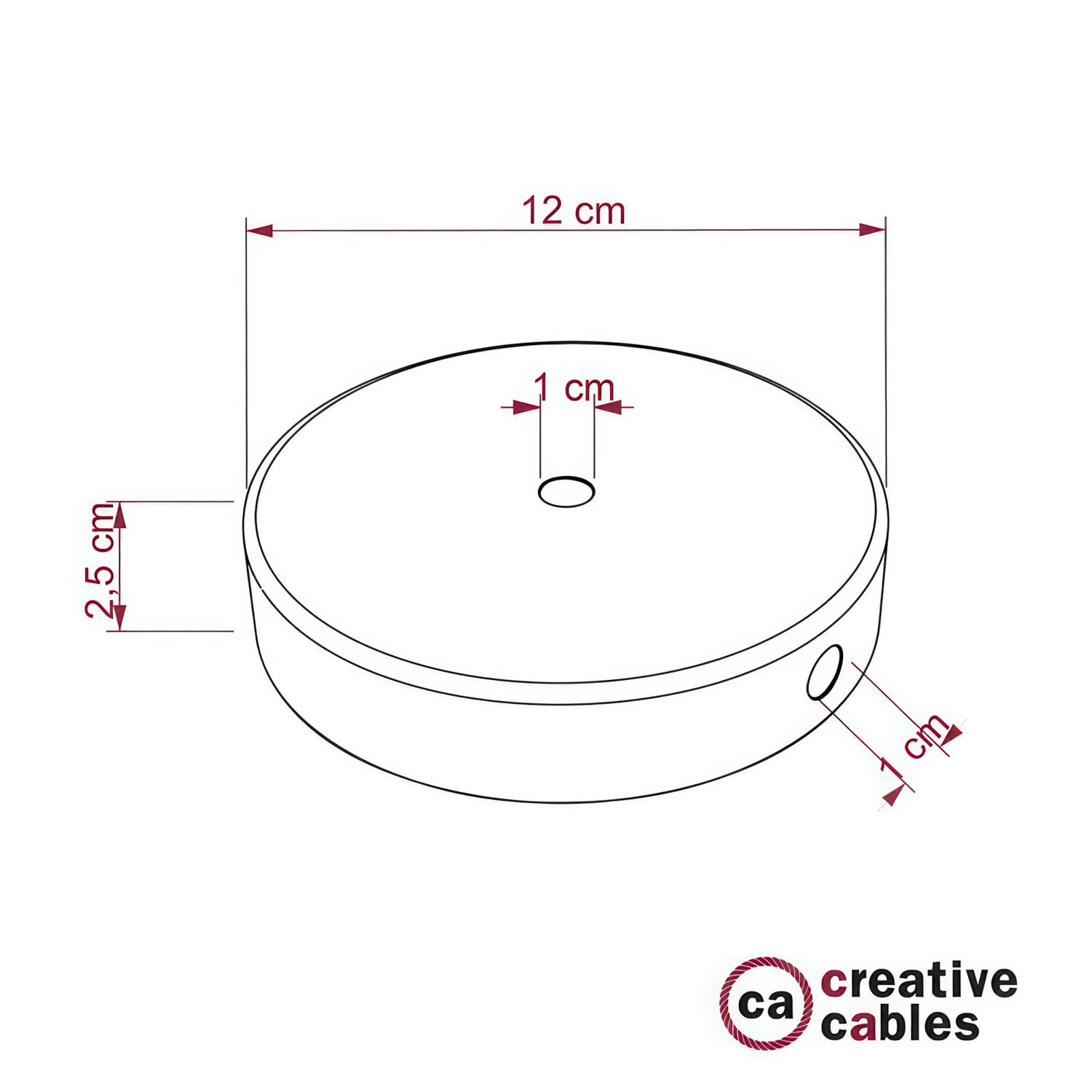 Kit rosace cylindrique en métal avec 1 trou central et 2 trous latéraux