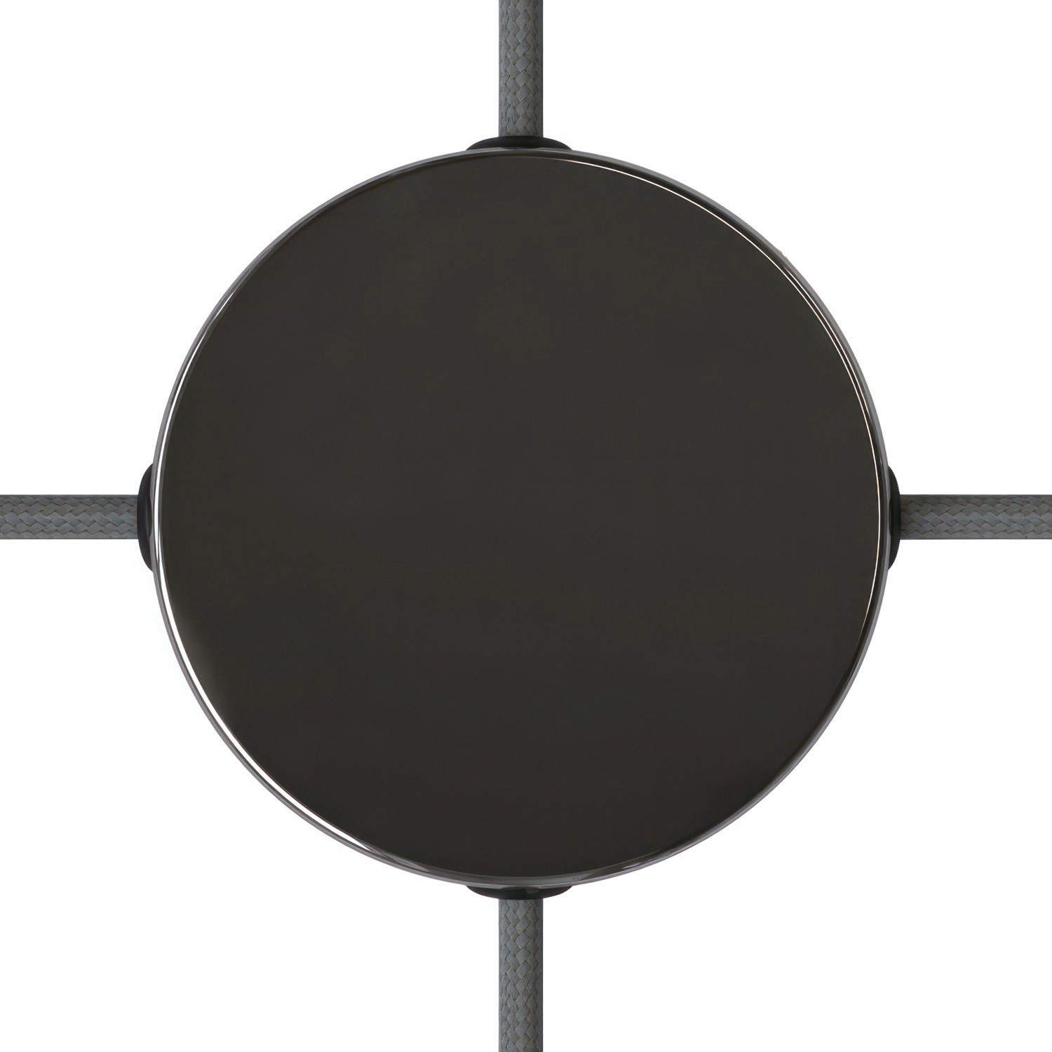 Strak design 120 mm. cilindrische metalen plafondkap met 4 zijgaten (verdeeldoos)