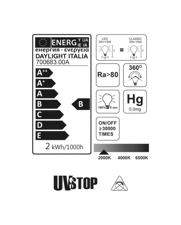 Ampoule LED Globo G125 - Mille Lumières Or - 2W 40Lm E27 2000K