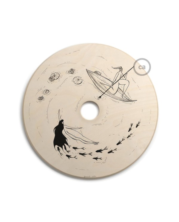 UFO omkeerbare houten lampenkap met illustratie van verschillende kunstenaars, dubbelzijdig, diameter 33 cm