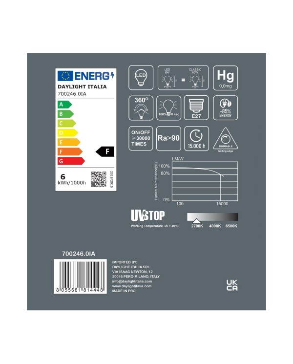 LED lichtbron Delo met porselein effect 6W E27 dimbaar 2700K