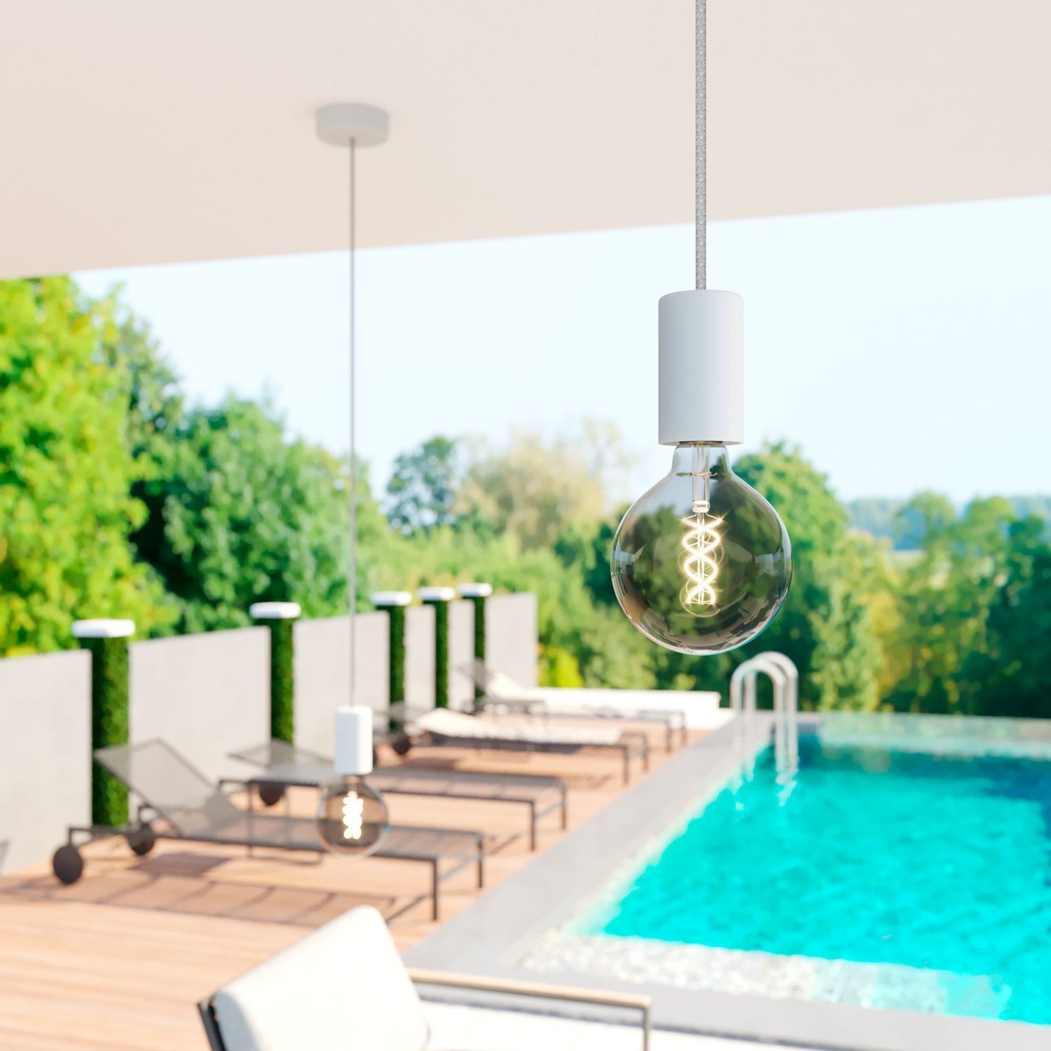 EIVA ELEGANT Suspension d'extérieur avec 1,5m câble textile, rosace et douille en silicone étanche IP65