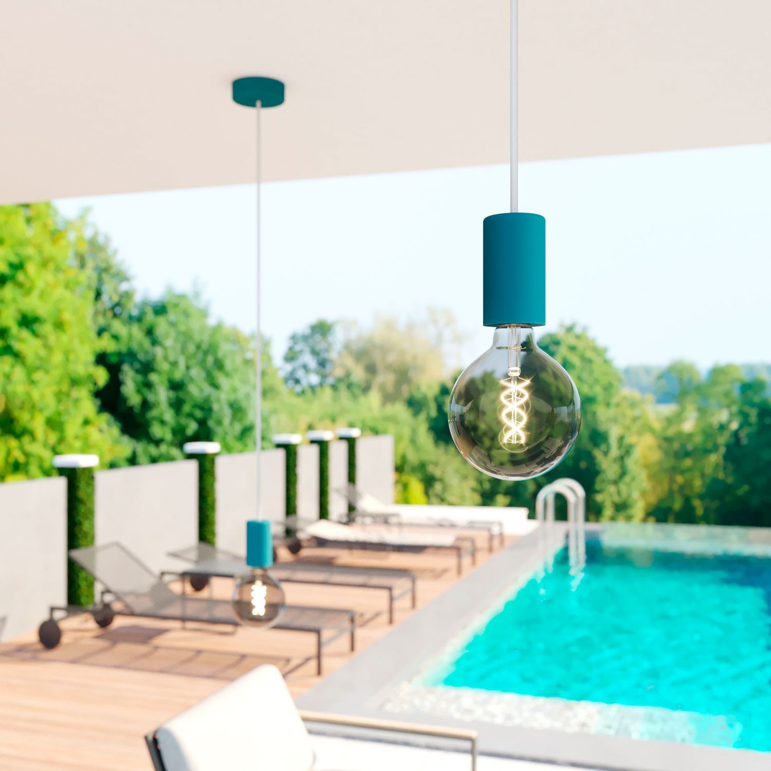 EIVA ELEGANT Suspension d'extérieur avec 1,5m câble textile, rosace et douille en silicone étanche IP65