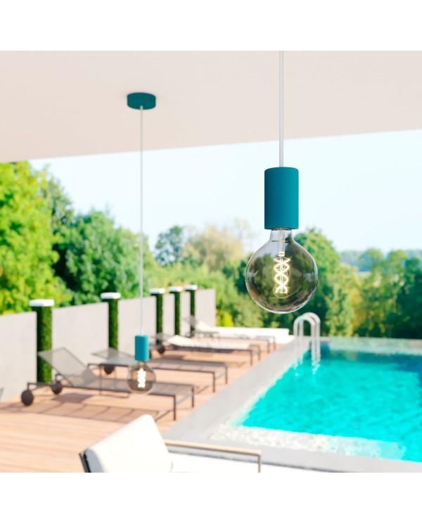 EIVA ELEGANT Suspension d'extérieur avec 1,5m câble textile, rosace et douille en silicone étanche IP65