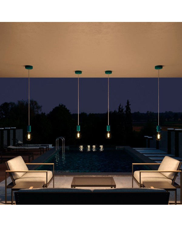 EIVA ELEGANT Suspension d'extérieur avec 1,5m câble textile, rosace et douille en silicone étanche IP65