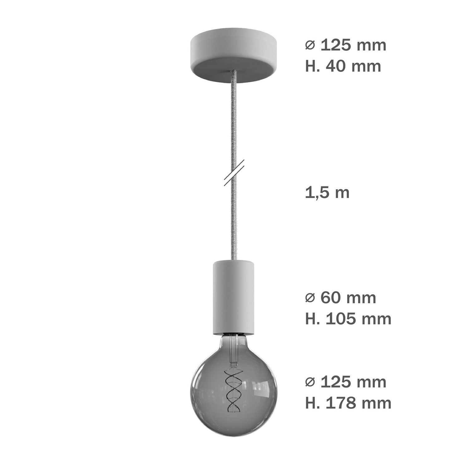 EIVA ELEGANT Suspension d'extérieur avec 1,5m câble textile, rosace et douille en silicone étanche IP65