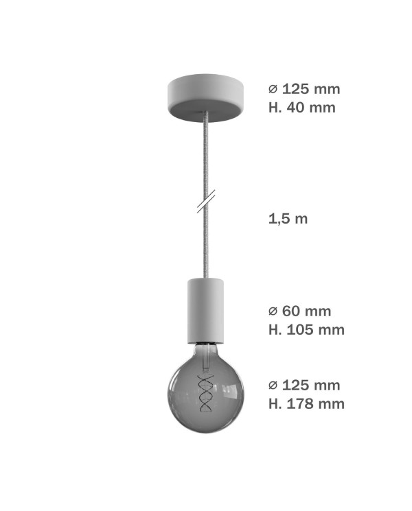 EIVA ELEGANT Suspension d'extérieur avec 1,5m câble textile, rosace et douille en silicone étanche IP65