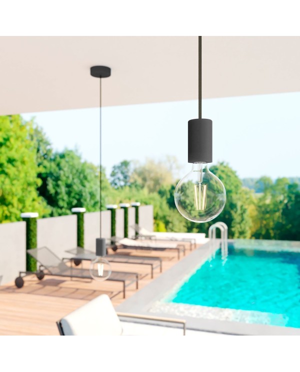 EIVA ELEGANT Suspension d'extérieur avec 1,5m câble textile, rosace et douille en silicone étanche IP65