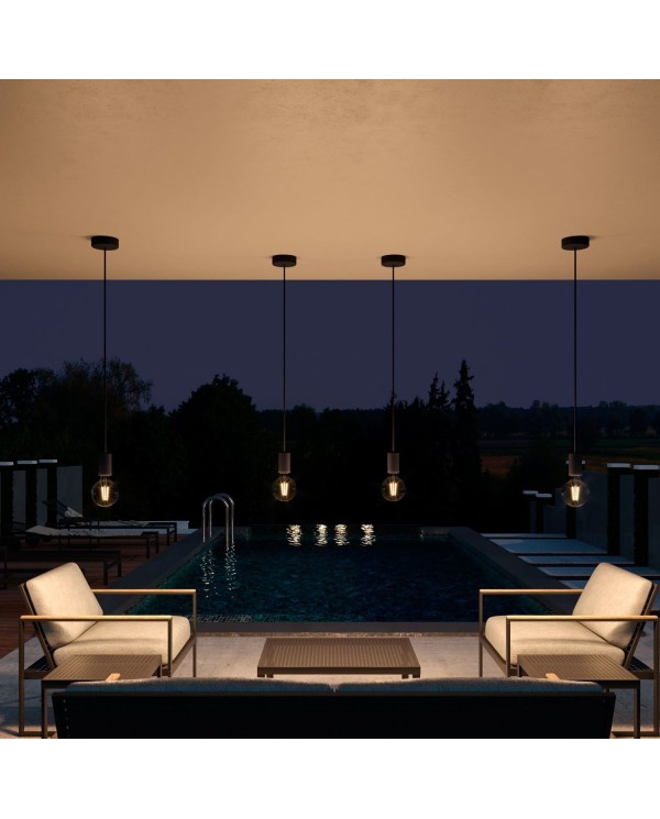 EIVA ELEGANT Suspension d'extérieur avec 1,5m câble textile, rosace et douille en silicone étanche IP65