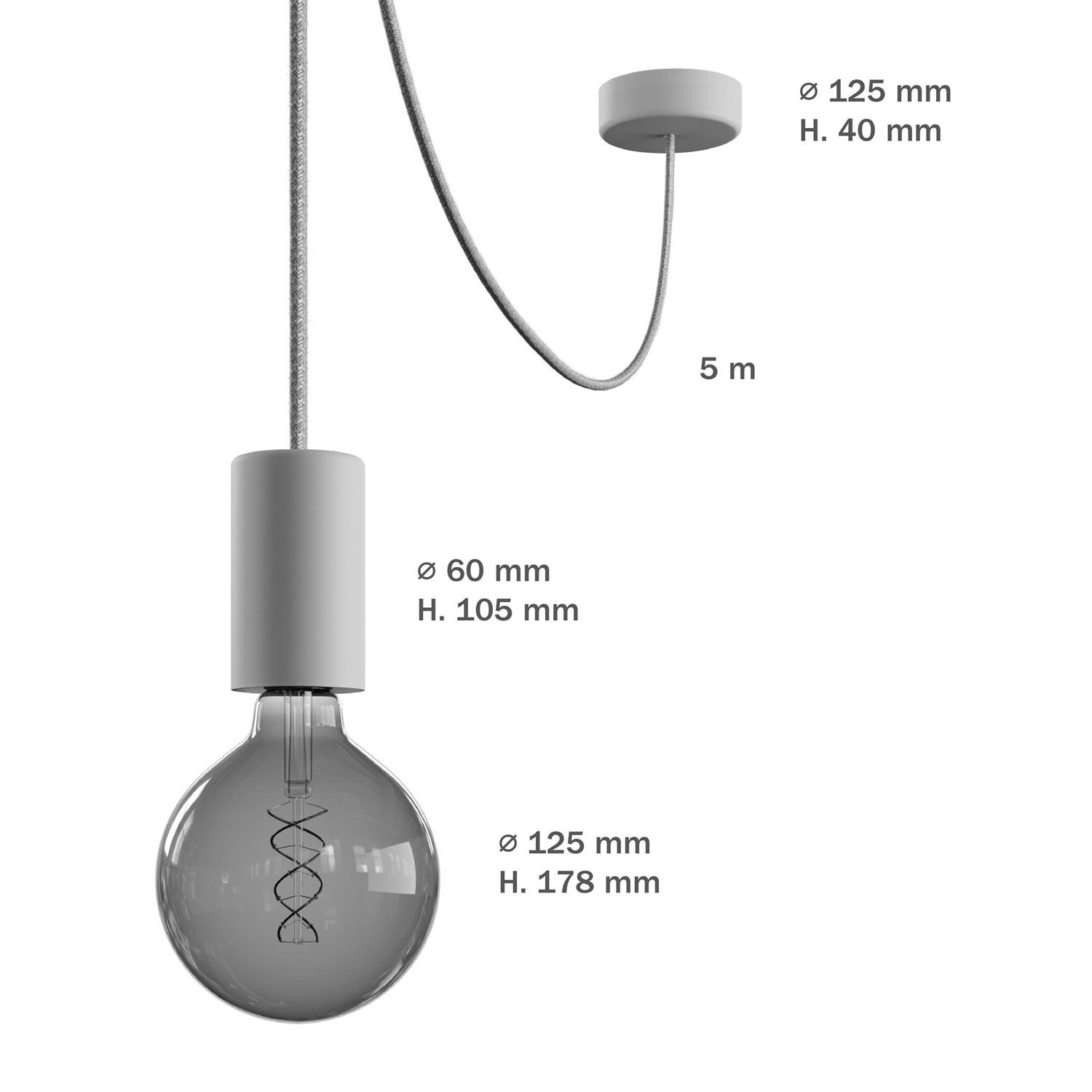 EIVA ELEGANT buiten hanglamp met textielkabel, snoerbevestiging, siliconen plafondkap en E27 fitting IP65 waterproof