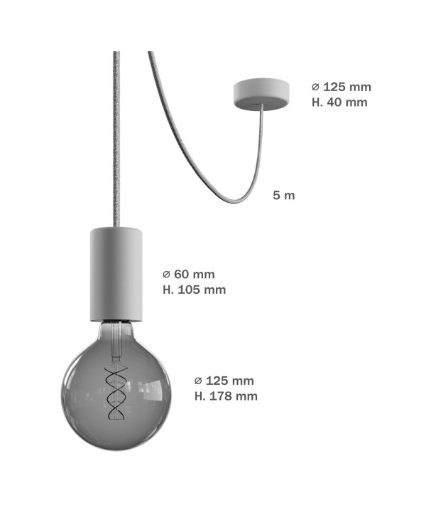 EIVA ELEGANT buiten hanglamp met textielkabel, snoerbevestiging, siliconen plafondkap en E27 fitting IP65 waterproof