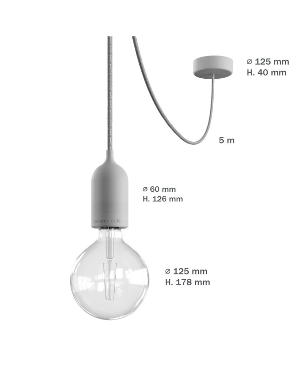 EIVA PASTEL Suspension d'extérieur avec 5m câble textile, décentreur, rosace et douille en silicone étanche IP65