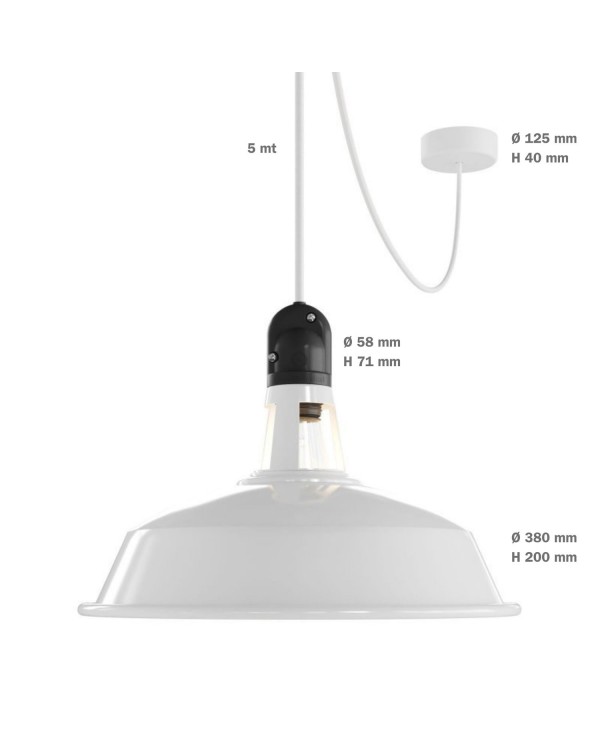 EIVA buiten hanglamp met lampenkap, textielkabel, snoerbevestiging, siliconen plafondkap en E27 fitting IP65 waterdicht