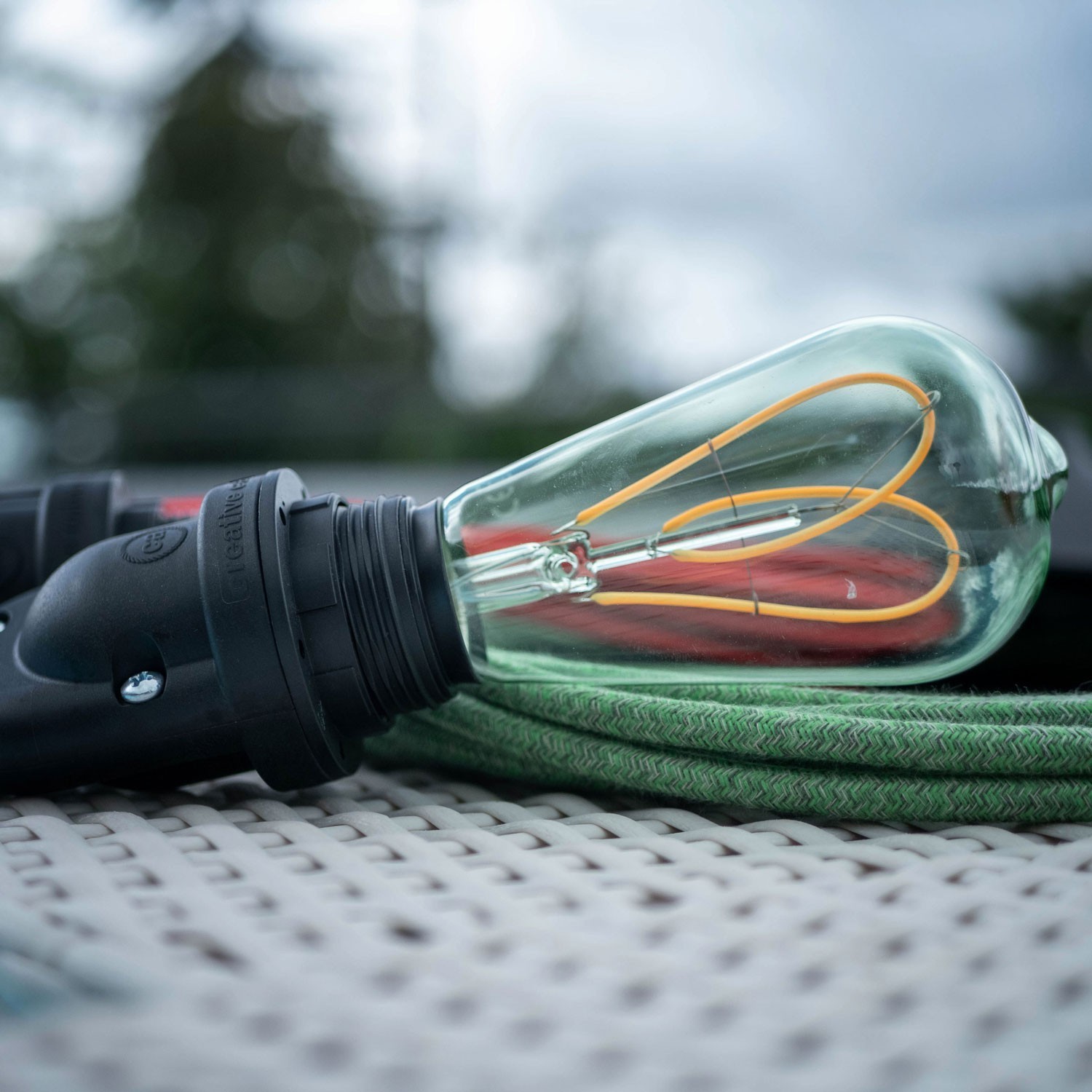 EIVA Buitenlamp met 1,5m textiel kabel, roos en waterdichte IP65 fitting