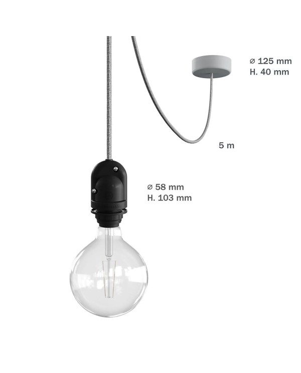 EIVA Buiten hanglamp voor lampenkap met 5m textiel kabel, decenter, roos en waterdichte fitting IP65