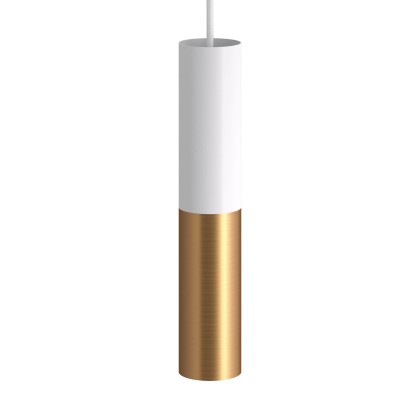 Tub-E14, tube en métal double pour spot et double bague E14 - Blanc mat - Bronze satiné