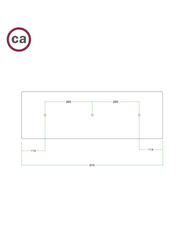 XXL rechthoekige 3-gats Rose-One plafondkap-kit, afmetingen 675 x 225 mm