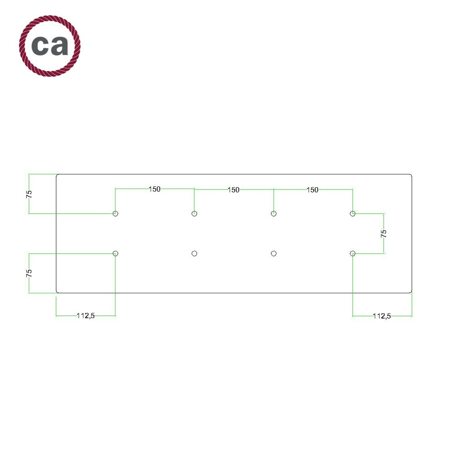 XXL rechthoekige 8-gats Rose-One plafondkap-kit, afmetingen 675 x 225 mm