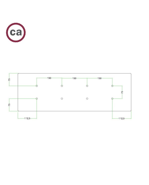 XXL rechthoekige 8-gats Rose-One plafondkap-kit, afmetingen 675 x 225 mm