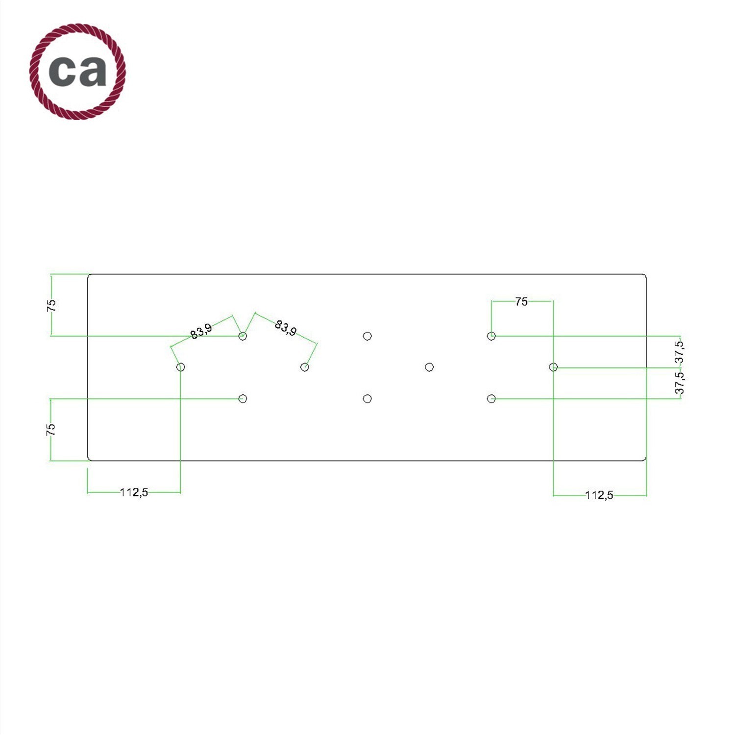 XXL rechthoekige 10-gats Rose-One plafondkap-kit, afmetingen 675 x 225 mm