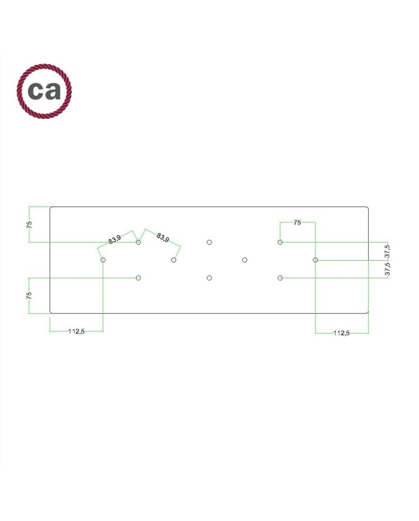 XXL rechthoekige 10-gats Rose-One plafondkap-kit, afmetingen 675 x 225 mm