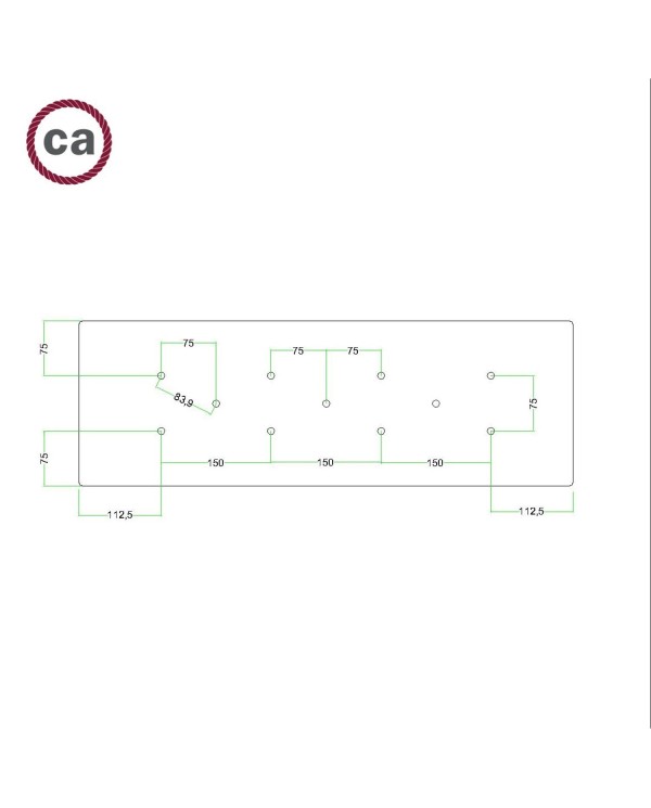 XXL rechthoekige 11-gats Rose-One plafondkap-kit, afmetingen 675 x 225 mm