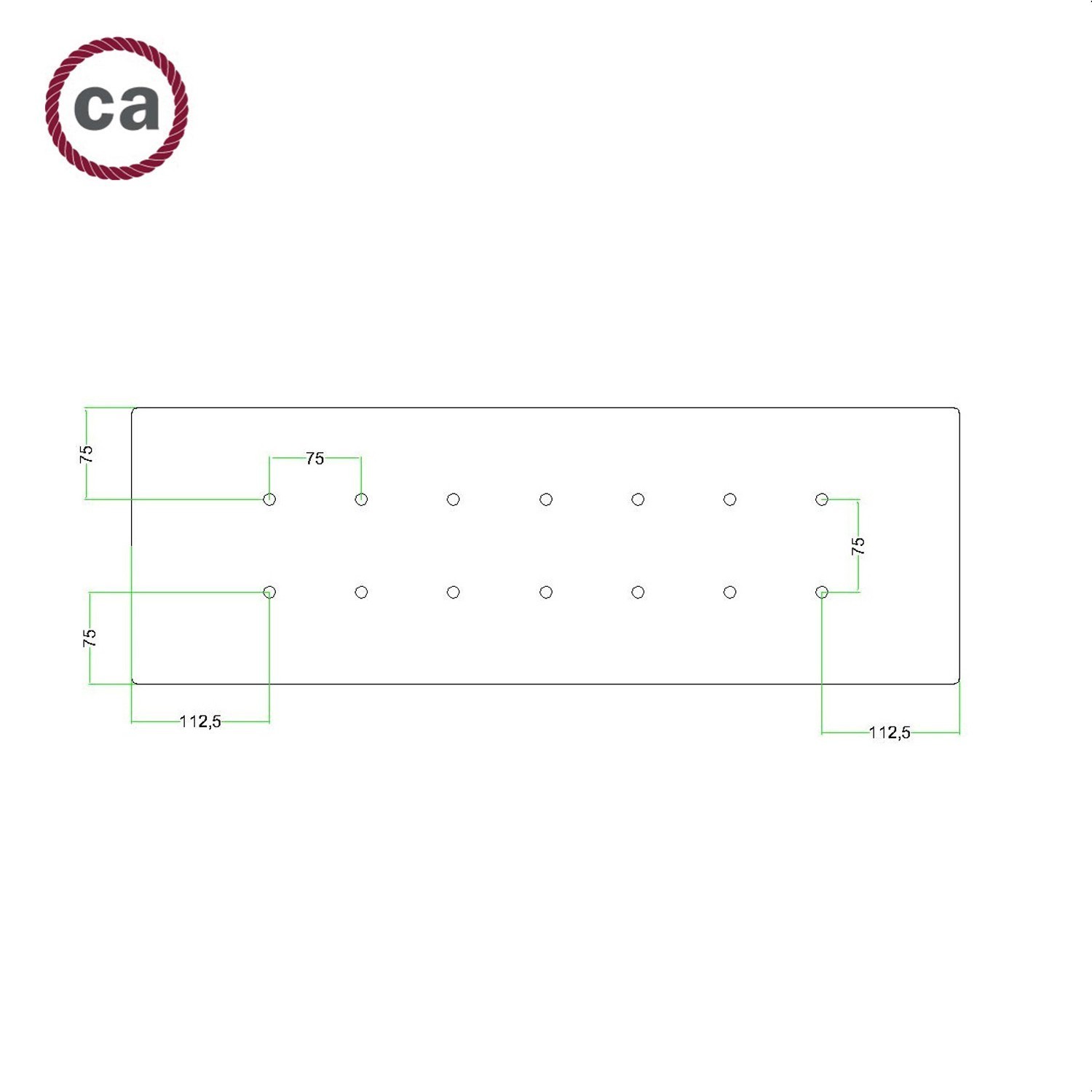 XXL rechthoekige 14-gats Rose-One plafondkap-kit, afmetingen 675 x 225 mm