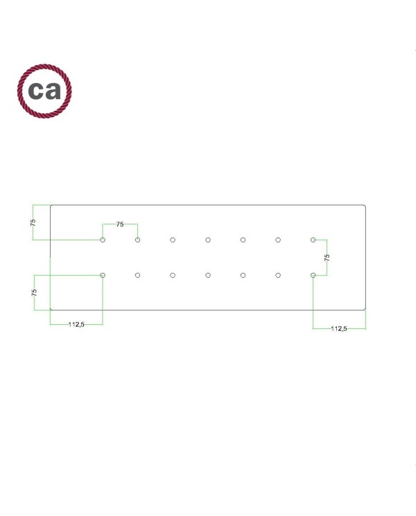 XXL rechthoekige 14-gats Rose-One plafondkap-kit, afmetingen 675 x 225 mm