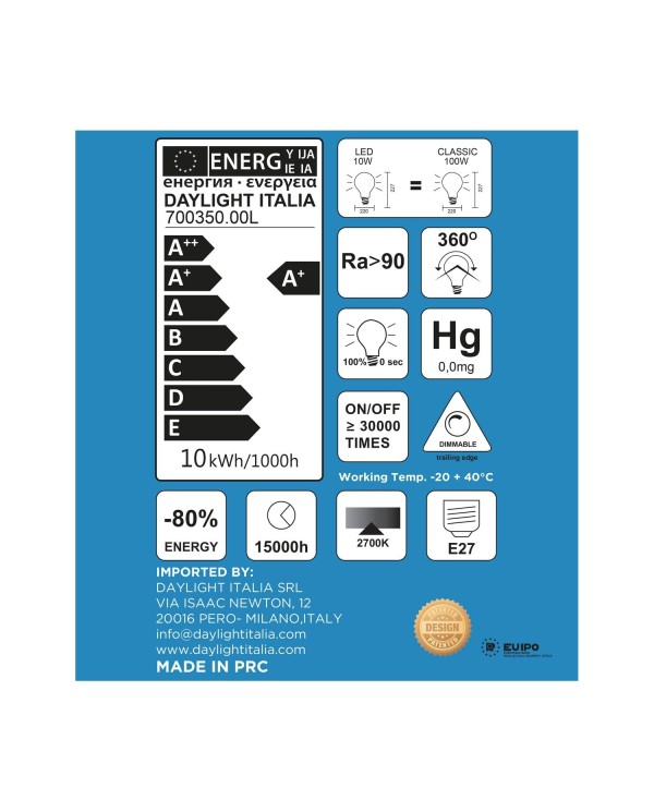 Ampoule LED XL Porcelaine Delo Ligne Ciaobella 10W 1000Lm 2700K Dimmable