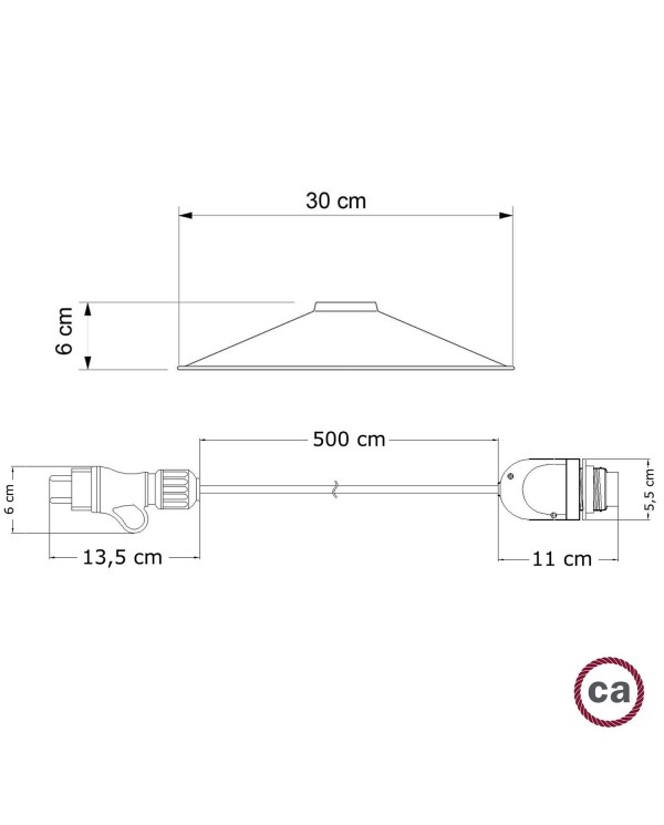 Snake Eiva avec abat-jour Swing, lampe d'extérieur portative, 5 m de câble textile, douille étanche IP65 et fiche