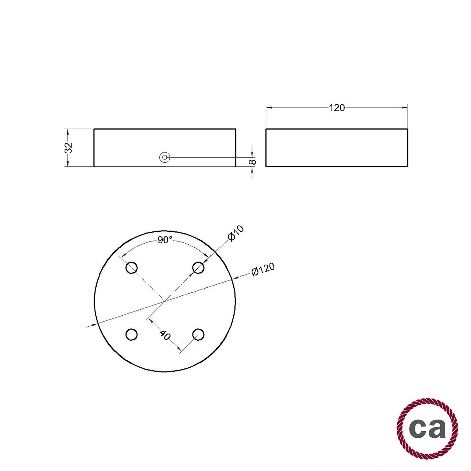 Kit rosace cylindrique en bois à 4 trous