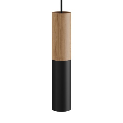 Tub-E14, tube en bois et métal pour spots avec douille double anneau E14 - Neutre - Noir