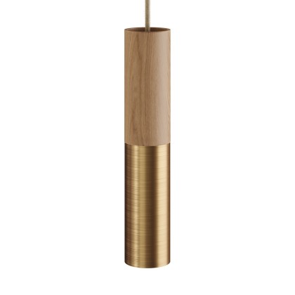 Tub-E14, tube en bois et métal pour spots avec douille double anneau E14 - Neutre - Bronze satiné