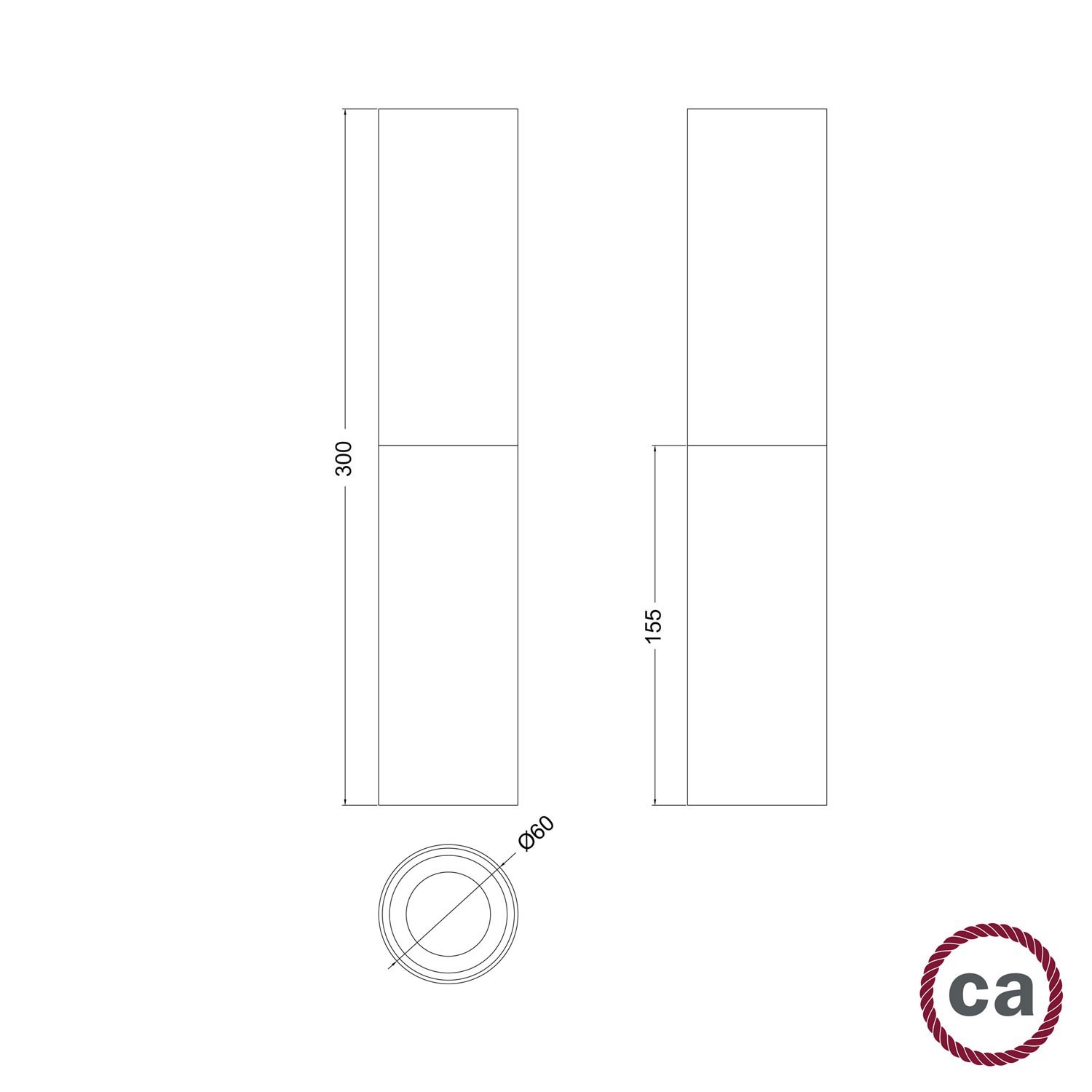 Tub-E14, tube en bois et métal pour spots avec douille double anneau E14