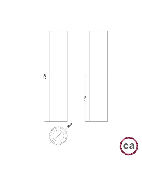 Tub-E14, tube en bois et métal pour spots avec douille double anneau E14